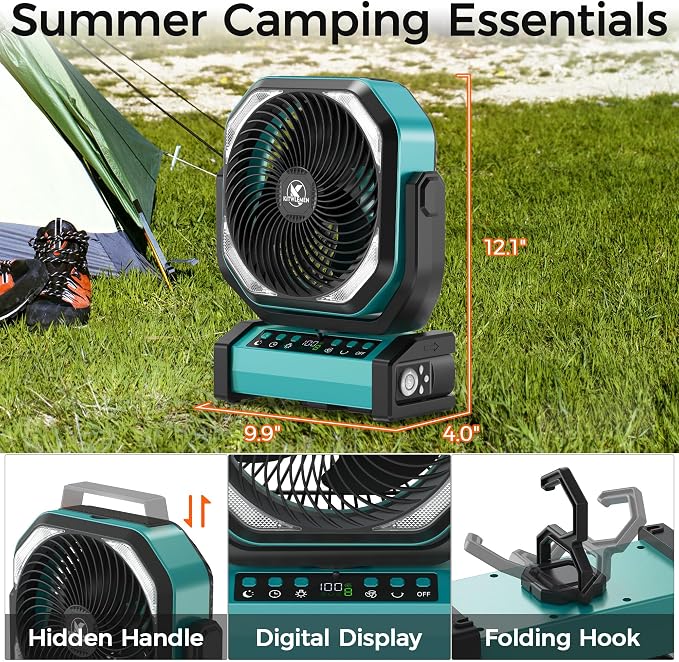 Camping Fan with Light - 20000mAh Rechargeable Battery Fan - Image 7