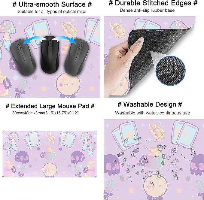 Kawaii Purple Desk Mat, Cute Witchy Elements Mouse Pad, Desk Pad Mystical Goth - Image 5