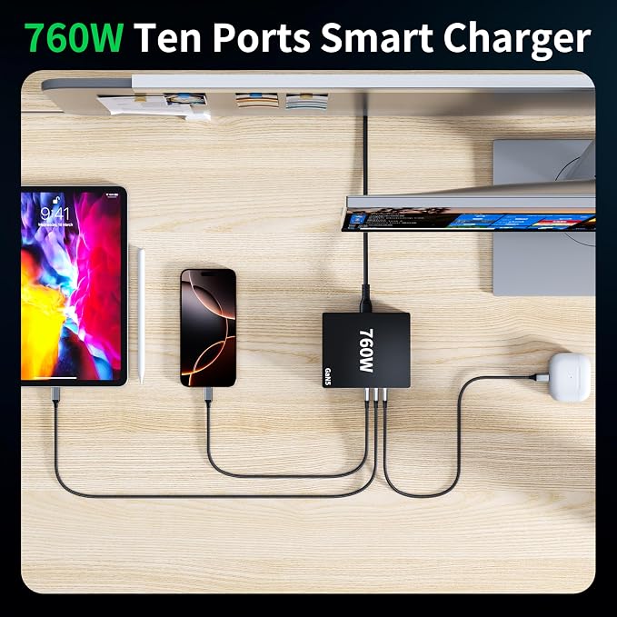 760W USB C Charger Block, 10 Port Fast Charging Station Hub Brick PD 100W Gan - Image 7