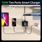 760W USB C Charger Block, 10 Port Fast Charging Station Hub Brick PD 100W Gan - Image 7
