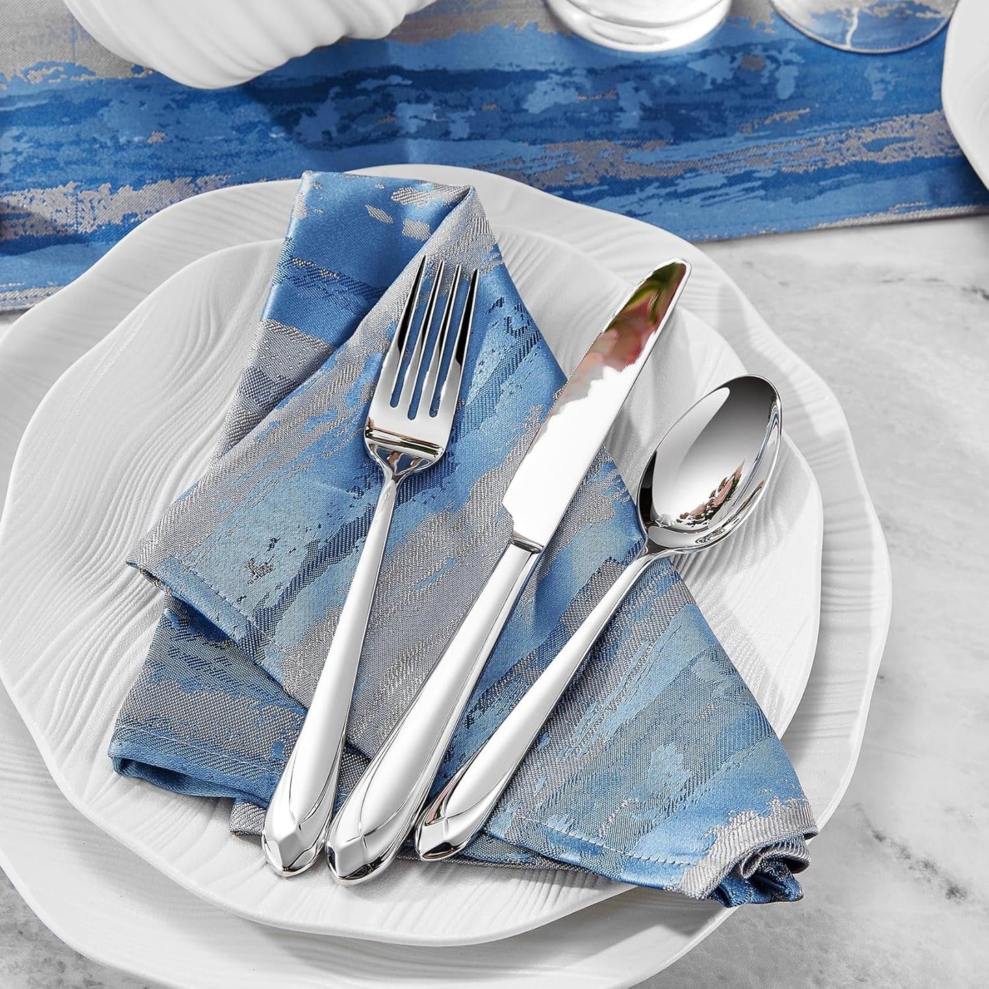 KEAWELL Premium Astra Flatware Set, 65-Piece for 12, Mirror-Finished 18/10 Stainless Steel Silverware, Modern Cutlery Dishwasher Safe for Meals and Gatherings (65, Silver)