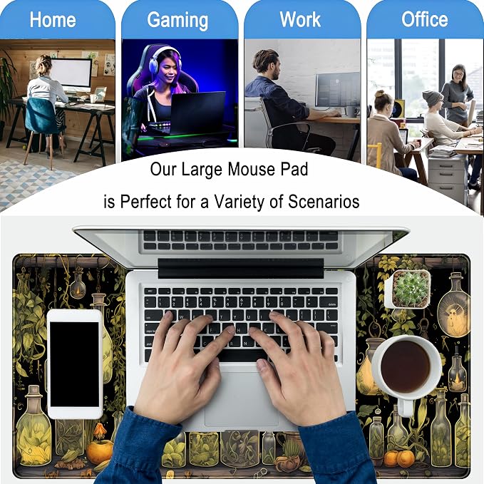 Desk Mat Green Plants Mouse Pad Gaming Mat Dark Keyboard Mat, Long Mouse Mat - Image 6