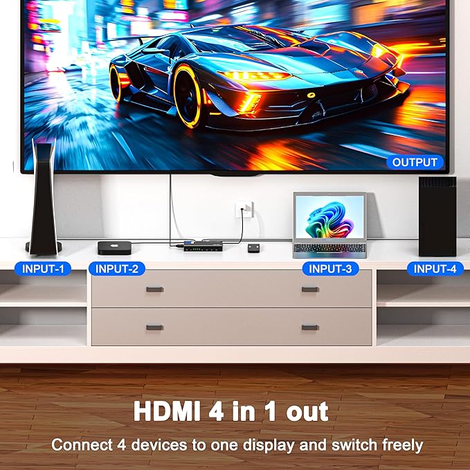 HDMI Switch 4 in 1 Out 4K@60Hz, 4 Ports HDMI Switcher Selector - Image 2