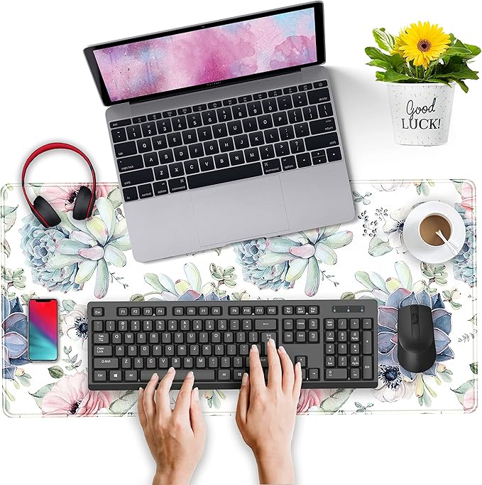 Watercolor Succulents Desk Mat, Plants Succulent Roses Desk Pad Protector - Image 4