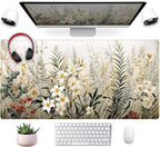 Beige Aesthetic Sage Desk Mat Cute Watercolor Flowers Mouse Pad Desk Pad by Mechanical+Cattle