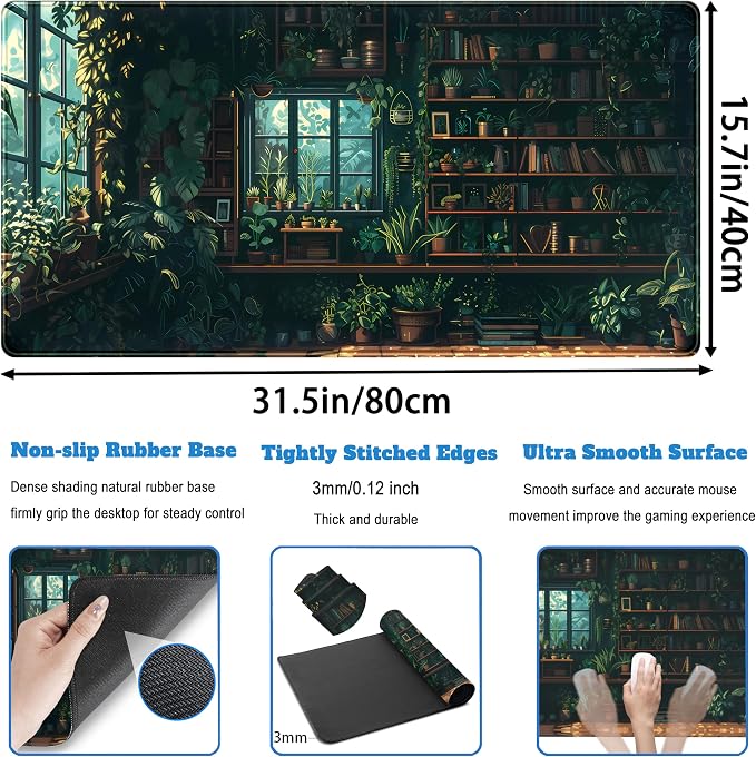 Green Plant Desk Pad Gaming Pad Extra Large Desk Mats Full Desk Mouse Pad XXL - Image 4