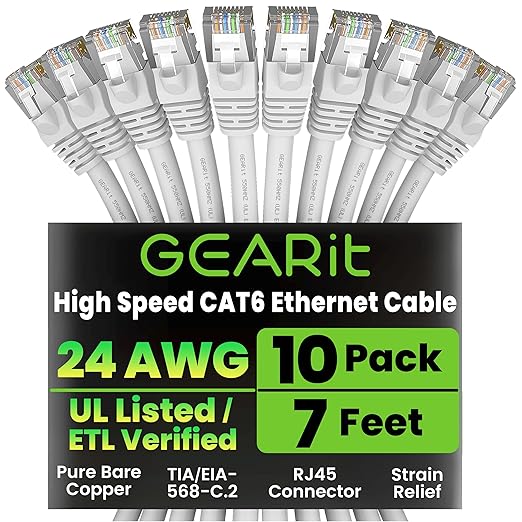 GEARit Cat 6 Ethernet Cable Cat6 Network Patch, Snagless Cord, Internet by GEARit