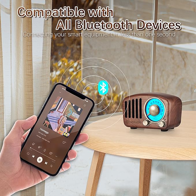 Vintage Radio Retro Bluetooth Speaker- Greadio Walnut Wooden FM Radio - Image 2