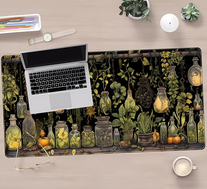 Desk Mat Green Plants Mouse Pad Gaming Mat Dark Keyboard Mat, Long Mouse Mat - Image 5