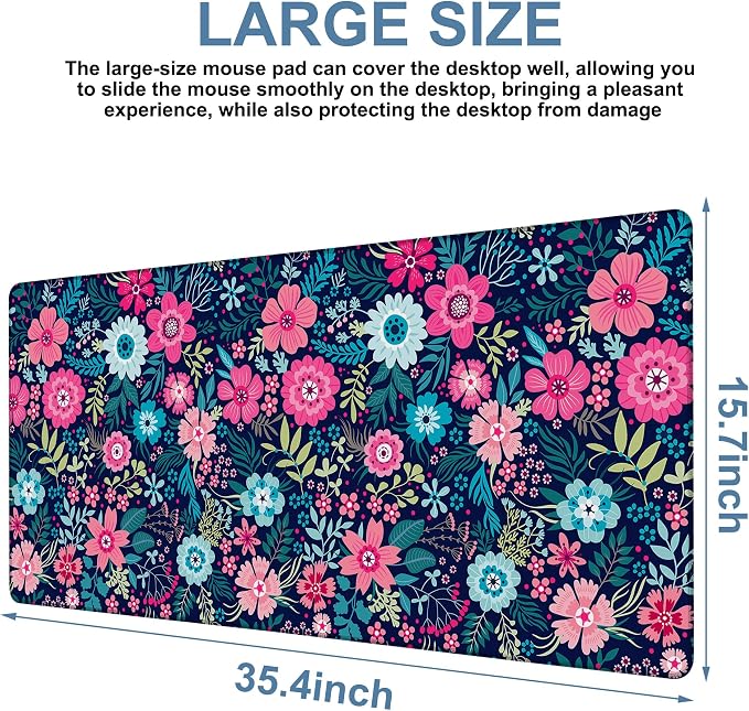 Colorful Flowers Gaming Mouse Pad 3mm Thick Stitched Edge Waterproof Non-Slip - Image 3