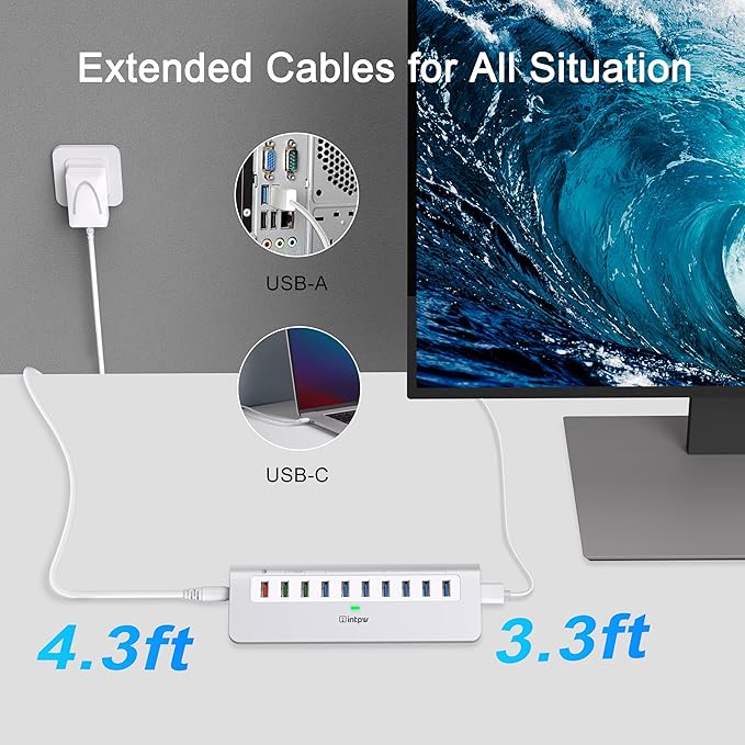 Powered USB Hub 10Gbps, 10 Port USB 3.1 Gen 2 Hub - Image 4