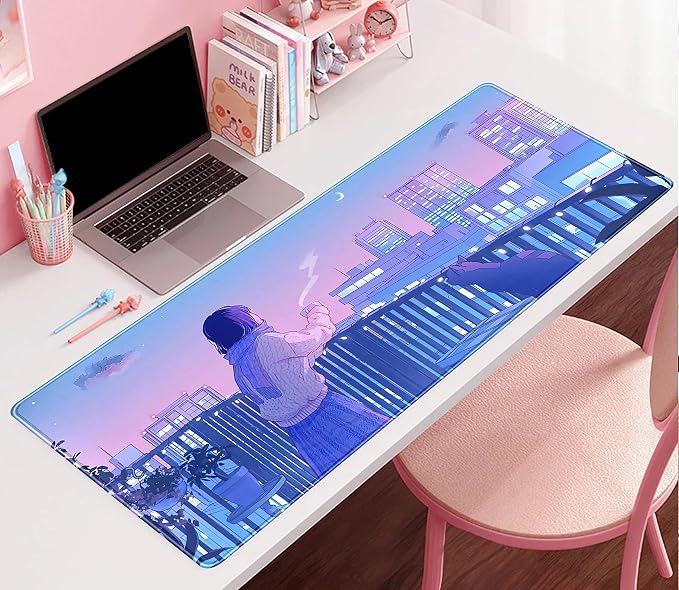 Purple Anime Kawaii Desk Mat Mousepad Cute Cat XXL Large Gaming Japanese Girly - Image 2