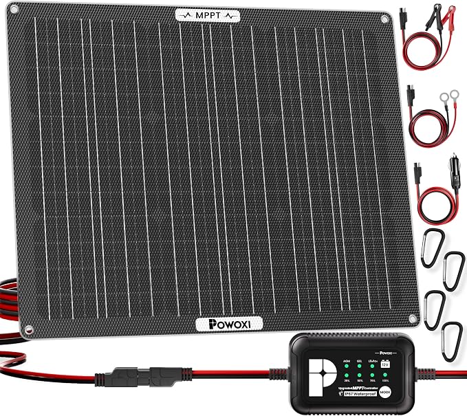 POWOXI 50W Solar Battery Charger: 12V Solar Car Battery Trickle Maintainer by POWOXI