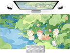 Green Cute Anime Desk Mat Kawaii Cartoon Ducks Gaming Mouse Pad XXL Large Anime by LuckyCow
