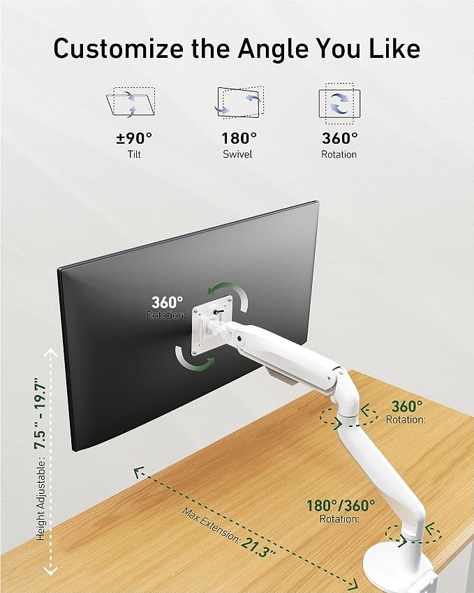 Ultrawide Single Monitor Mount, Adjustable Gas Spring Monitor Arm - Image 5