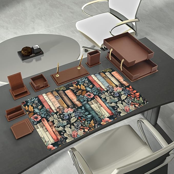 Floral Books Desk Mat Reading Desk Pad Mouse Mat XXL, Colorful Mouse Keyboard - Image 3