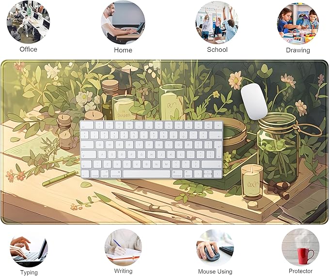 Cute Desk Mat Green Sage Mouse Pad Anime Forest XXL Large Extended Gaming - Image 5