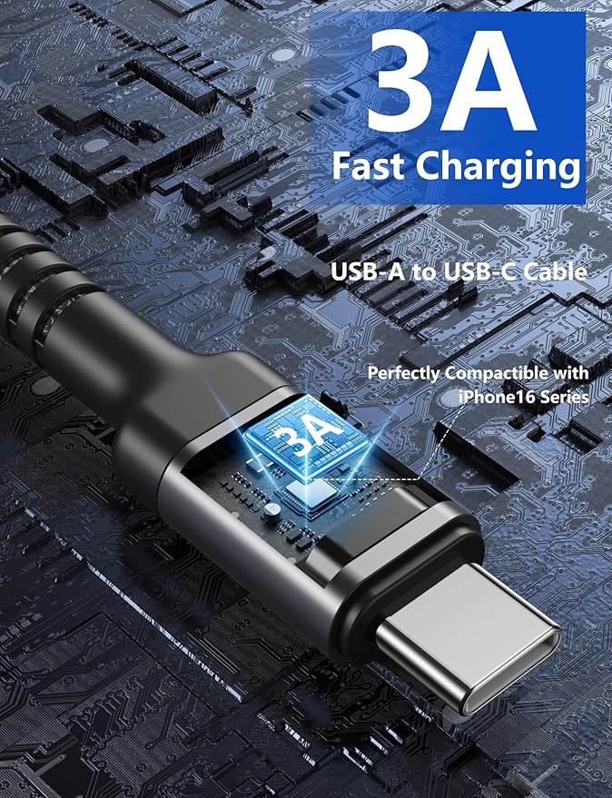 USB A to USB C for Carplay USB C Cable 3FT, Car Charger Cable 2Pack Short Type - Image 3