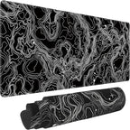 Black with White Topographic Line Large Mouse Pad, Gaming Keyboard Desk Pad by BAHDSISFA