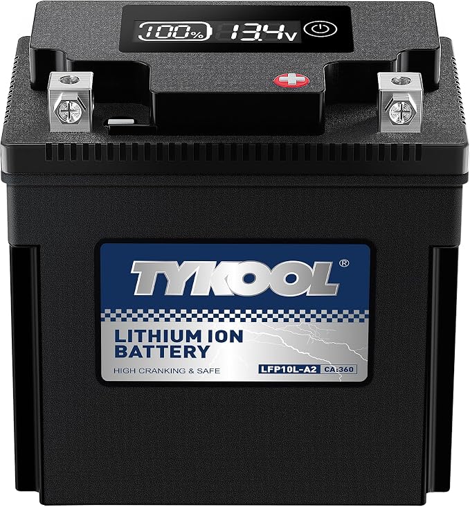 TYKOOL YB10L-A2 Lithium LiFePO4 Motorcycle Battery, 12.8V 6Ah, Built in BMS by TYKOOL
