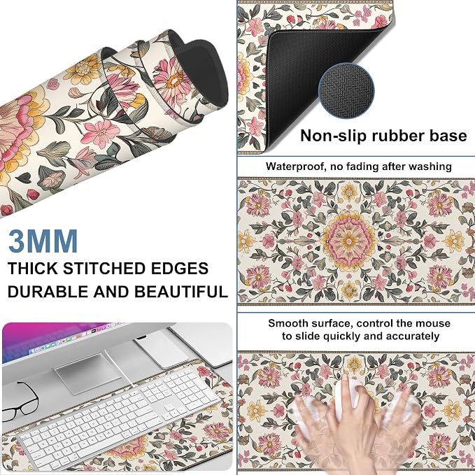 Elegant Carpet Gaming Mouse Pad 3mm Thick Stitched Edge Waterproof Non-Slip - Image 2