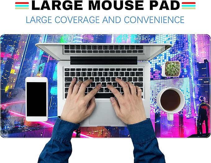 Japanese Street Desk Mat Futuristic Neon City Print Mouse Pad, Exclusive Desk - Image 3