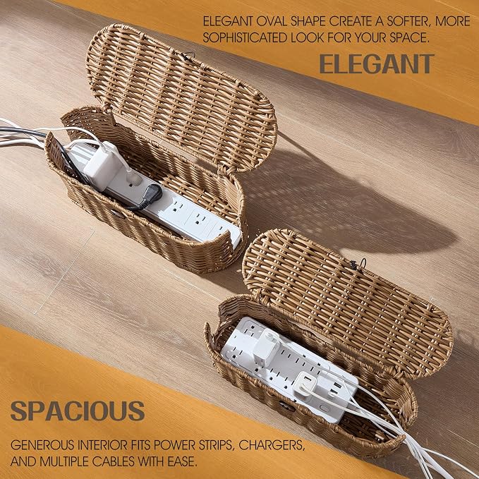 FairyHaus Cable Management Box 2Pack Brown, Handwoven Large and Small Cable - Image 4
