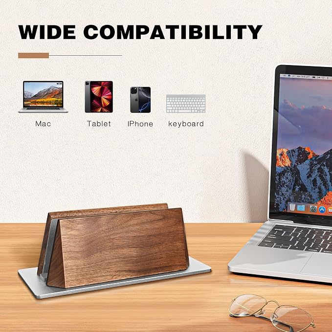 muso wood Vertical Laptop Stand, Walnut Laptop Holder Desktop Stand - Image 5