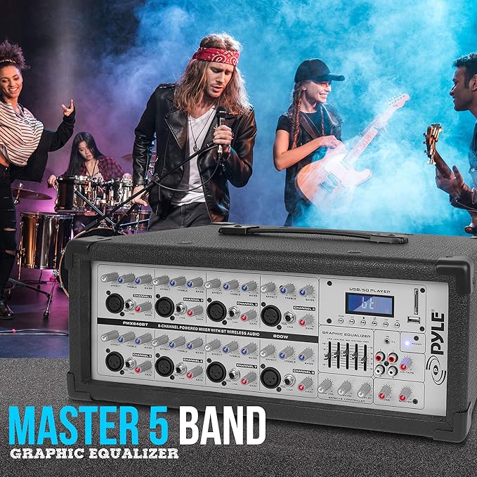 PyleUsa 8 Channel Bluetooth Stage Powered Mixer, 800 Watt Pro Audio Sound Mixer - Image 5