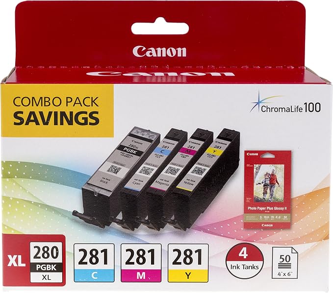 Canon PGI-280XL PGBK/CLI-281CMY Ink and Photo Paper Bundle - Image 3