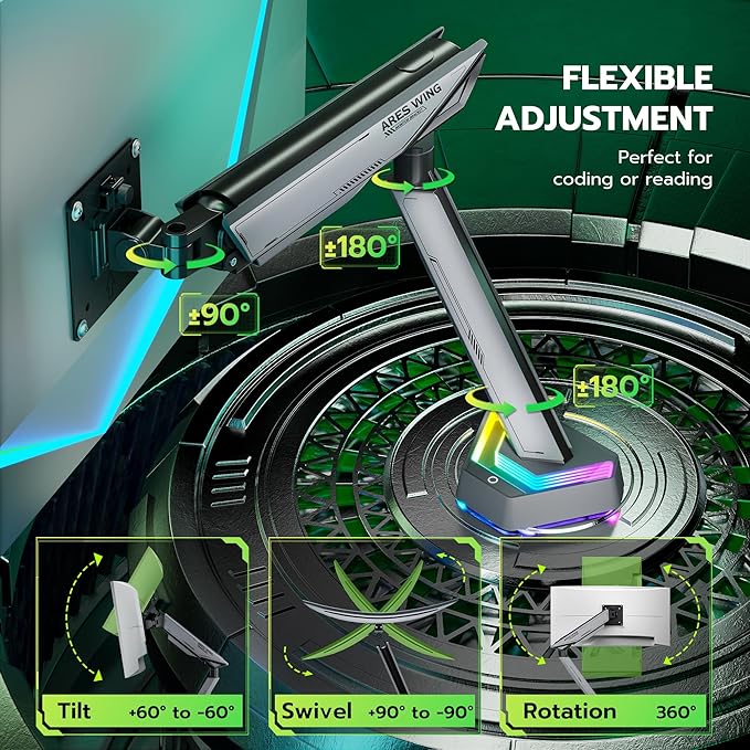 ARES WING RGB Single Monitor Arm Desk Mount - Image 5