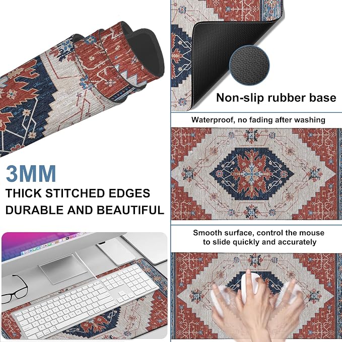 Vintage Style Rug Gaming Mouse Pad 3mm Thick Stitched Edge Waterproof Non-Slip - Image 2