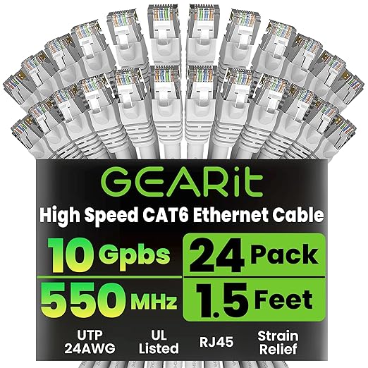 GearIT Cat 6 Ethernet Cable Cat6 Network Patch, Snagless Cord, Internet by GEARit