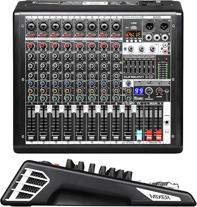 S-10 Audio Mixer 10 channel 8 channel Professional DJ Mixing Console by XUNGUAN