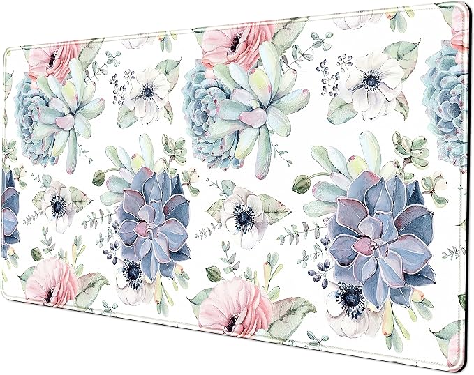 Watercolor Succulents Desk Mat, Plants Succulent Roses Desk Pad Protector by LuckyCow