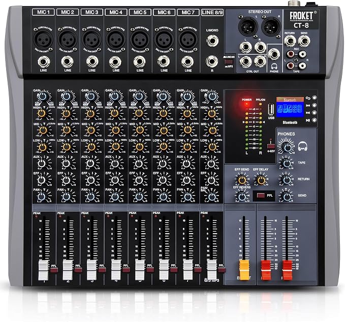 Pro DJ Mixer 8-Channel Audio Console by Froket