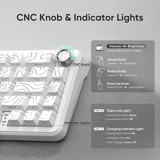RedThunder K65 Wireless Mechanical Keyboard, CNC Knob, Tri-Mode - Image 3