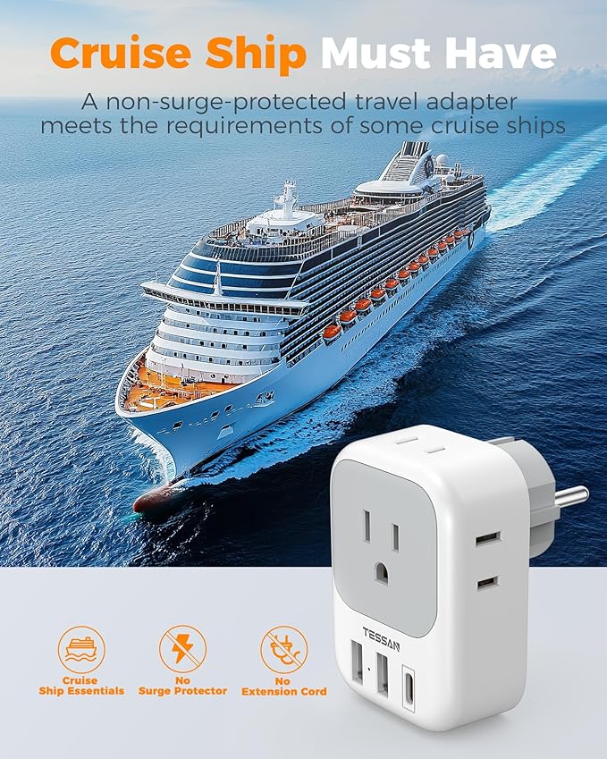 TESSAN 2 Pack Type E F Plug Adapter, Germany France Power Travel Adaptor - Image 7