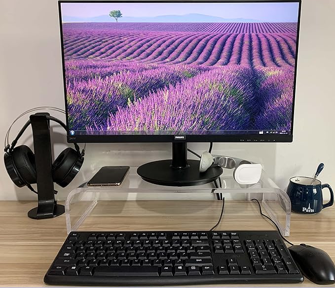 Clear Acrylic Monitor Stand, Keyboard Cover Protector Anti-Cat Prevent Cats - Image 6