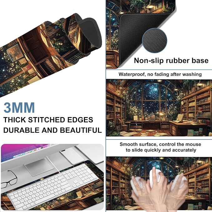 an Old Library Gaming Mouse Pad 3mm Thick Stitched Edge Waterproof Non-Slip - Image 2