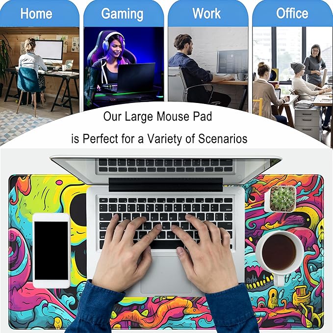 Gaming Desk Mat Skull Desk Pad Extended Mouse Pad XXL, Cool Mouse and Keyboard - Image 5
