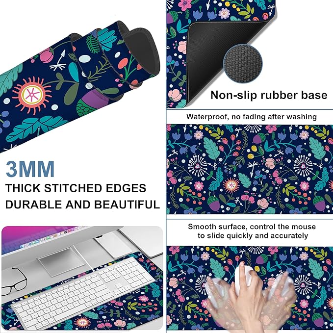 Gaming Desk Pad Large Extra Length Beautiful Floral Mouse Pad Keyboard Laptop - Image 2