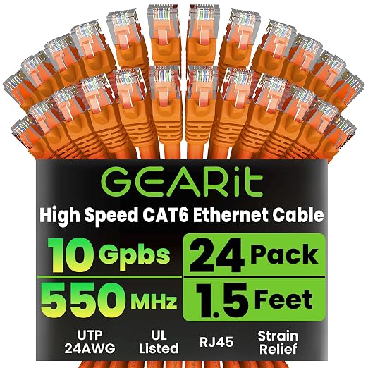 GearIT Cat 6 Ethernet Cable Cat6 Network Patch, Snagless Cord, Internet by GEARit