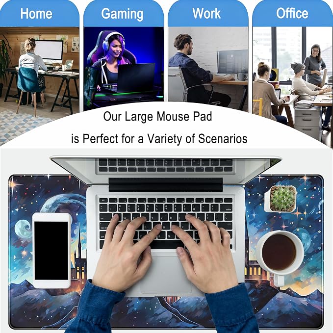 Blue Castle Desk Mat Aesthetic Cute Desk Pad, Extended Large Mouse Pad XXL - Image 6