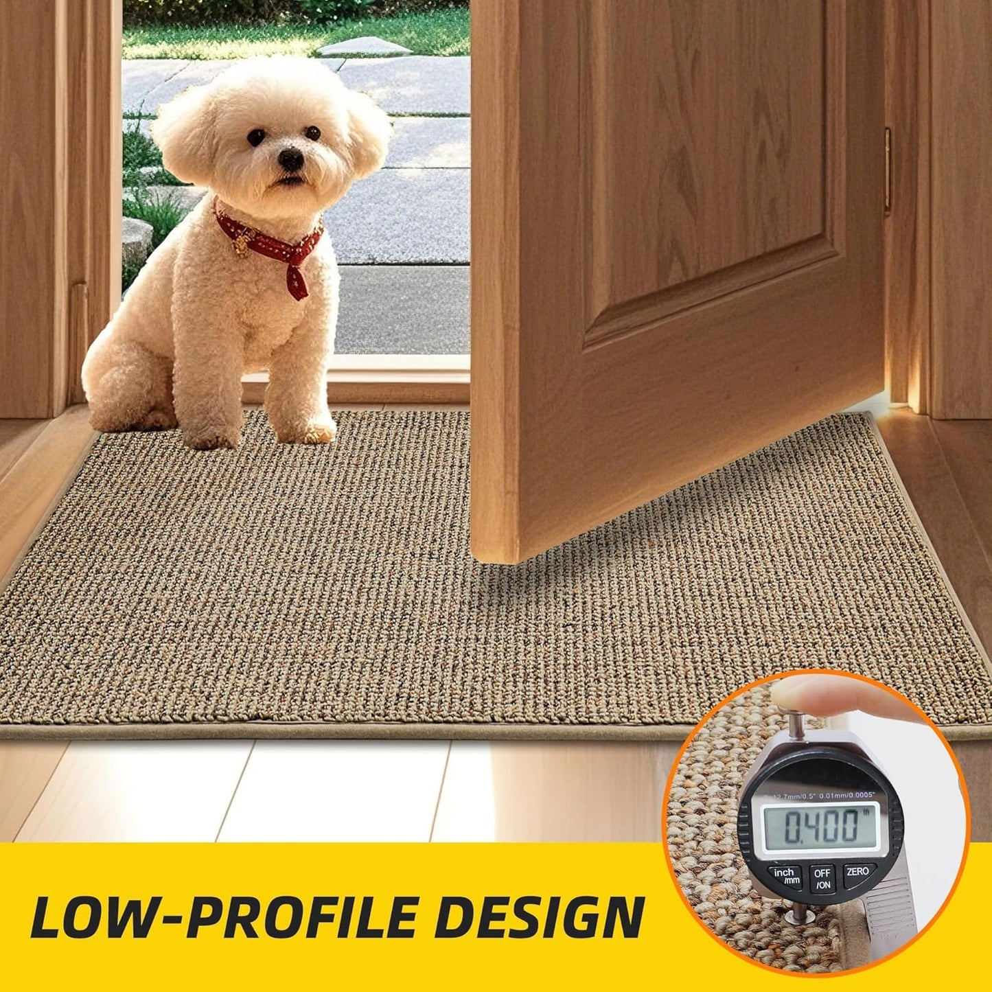 JSEI Dirt Trapper Door Mat 24"x60" Non-Slip Washable Entrance Mat, Dog Doormats, Absorbent & Fade-Resistant Floor Mats, Low Profile Welcome Mats for Entryway, Front Door, and Inside Entrance, Beige