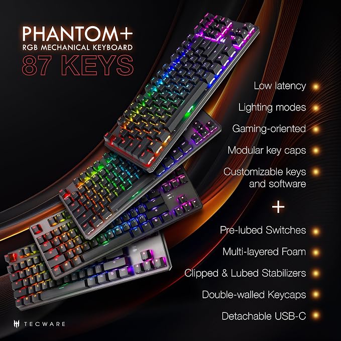 TECWARE Phantom+ 87 Key Mechanical Gaming Keyboard, RGB led, TKL 75% Keyboard - Image 2