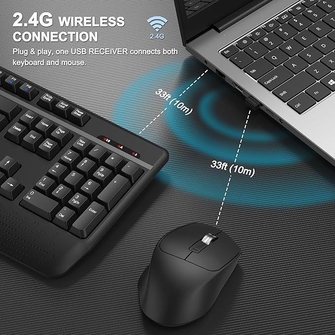 Wireless Keyboard and Mouse Combo, EDJO 2.4G Full-Sized Ergonomic Computer - Image 3