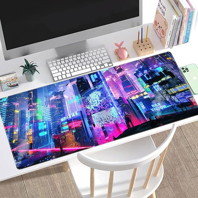 Japanese Street Desk Mat Futuristic Neon City Print Mouse Pad, Exclusive Desk - Image 2