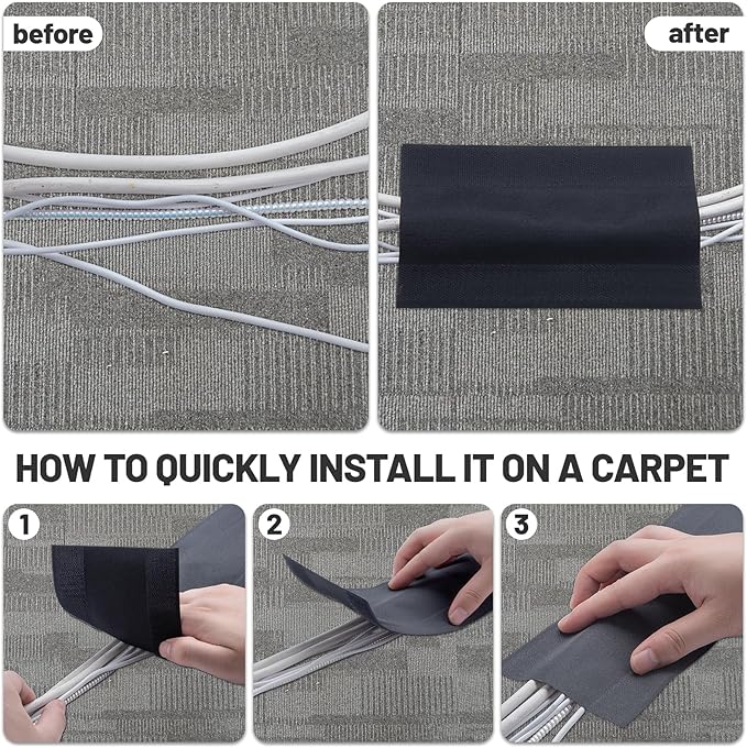 IHKFILAN Carpet Cord Cover Carpet Cable Management Under Desk Cable Grip Strip - Image 5