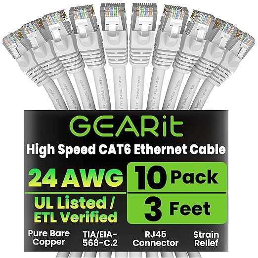 GEARit Cat 6 Ethernet Cable Cat6 Network Patch, Snagless Cord, Internet by GEARit